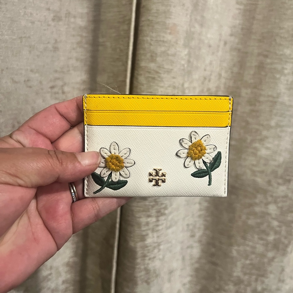 Tory Burch Yellow and White Card Holder